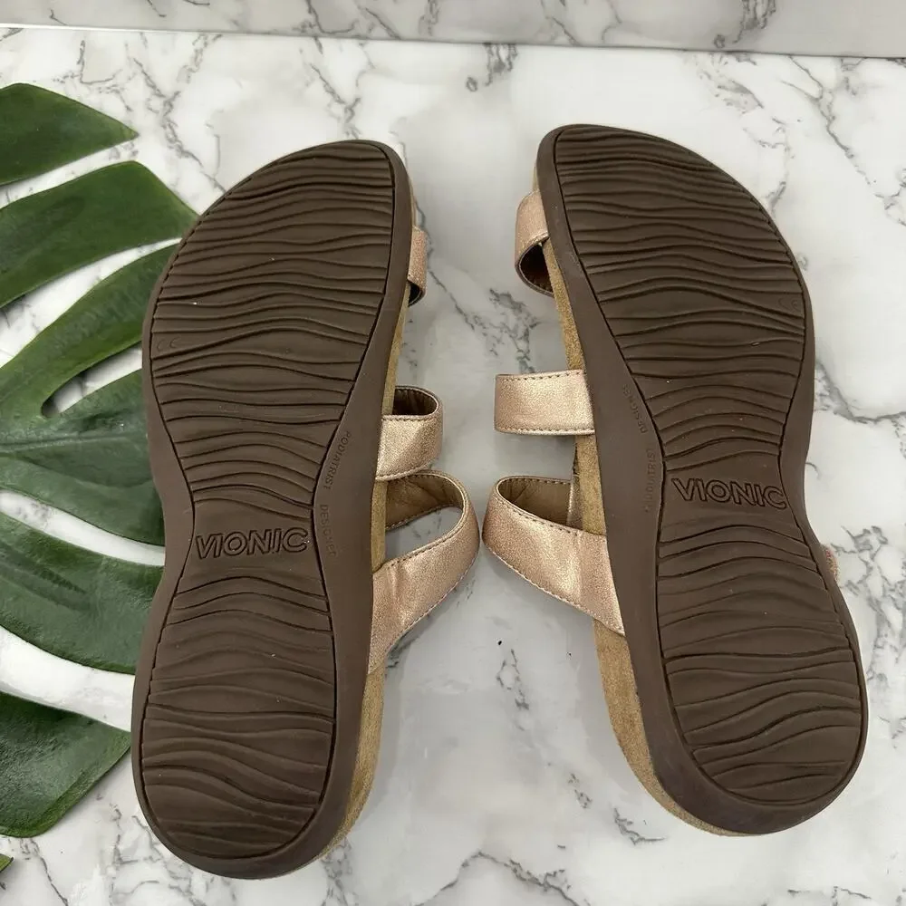 Vionic Womens Misa Sandals Size 10 Rose Pink Strap Gold Buckle Comfort Flat